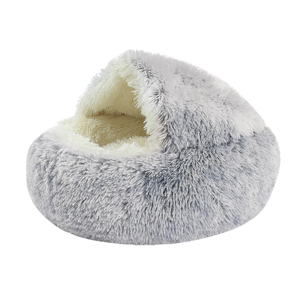 Cama redonda de felpa semicerrada para mascotas, casa cálida para perros y gatos, nido para gatos, perrera, sofá, esterilla, cesta, saco de dormir, caliente, Invierno