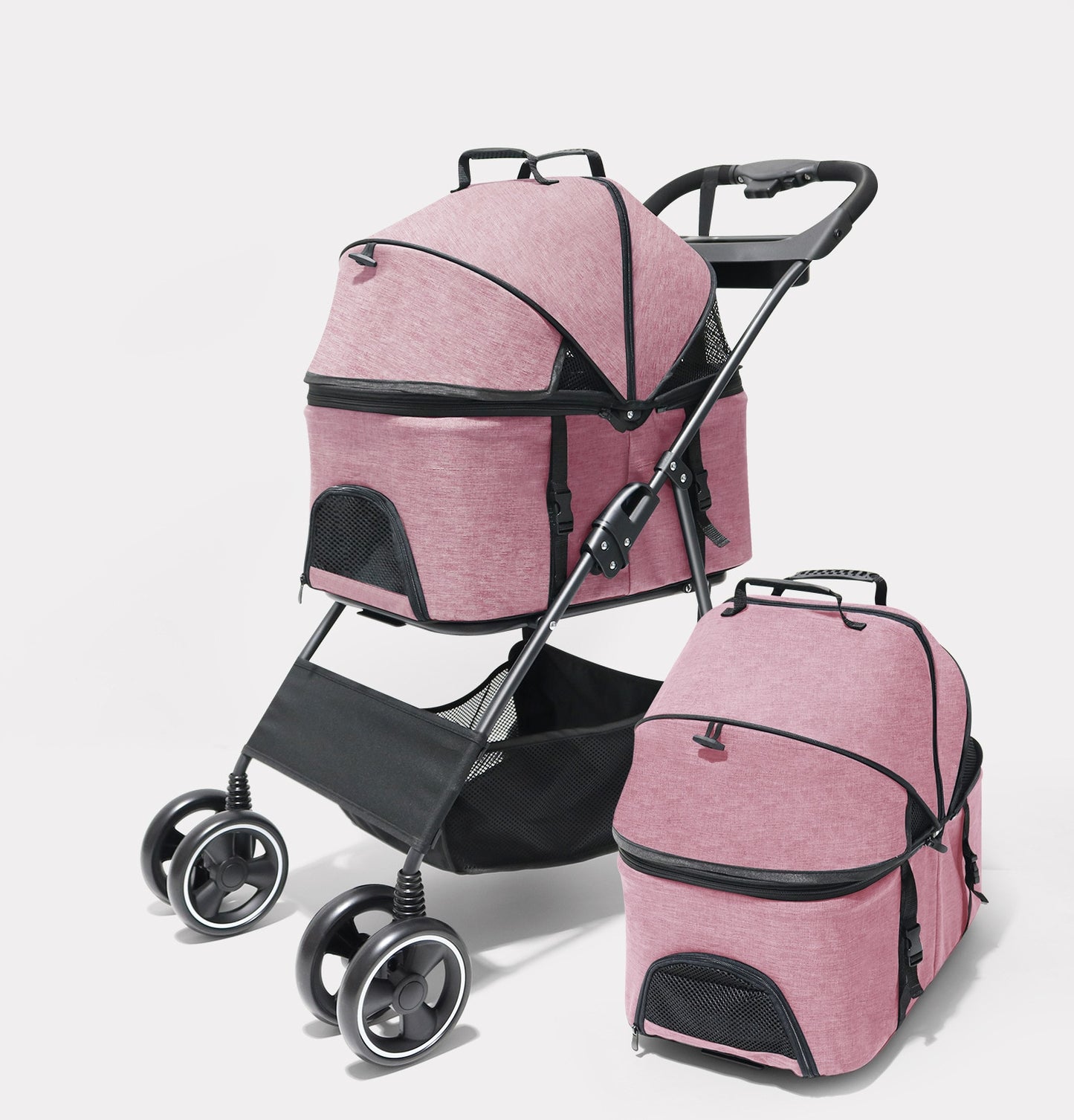 Cochecito de 4 ruedas para mascotas, bolsa pequeña de viaje plegable y desmontable, portátil, para viaje, equipaje ligero