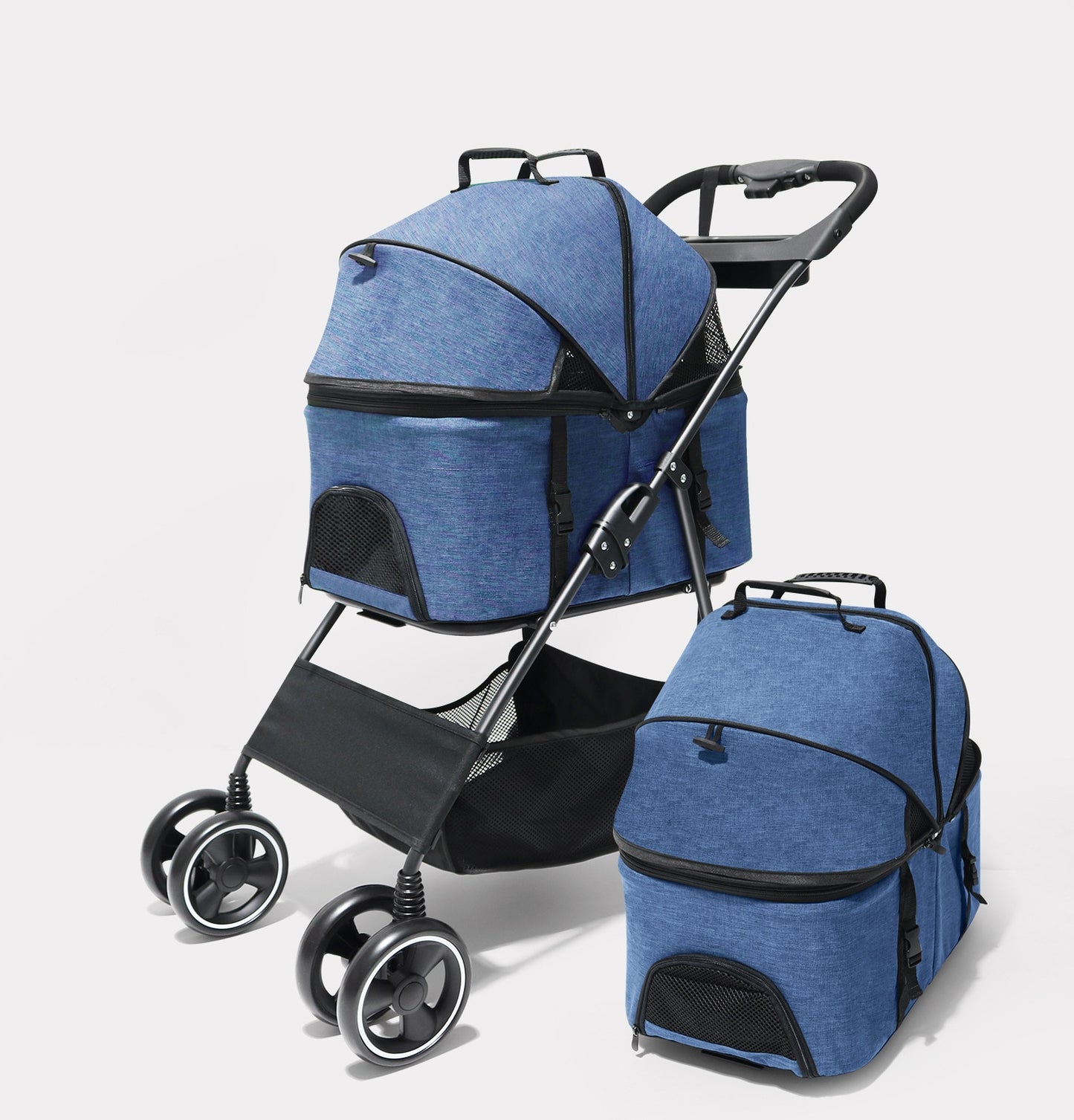 Cochecito de 4 ruedas para mascotas, bolsa pequeña de viaje plegable y desmontable, portátil, para viaje, equipaje ligero