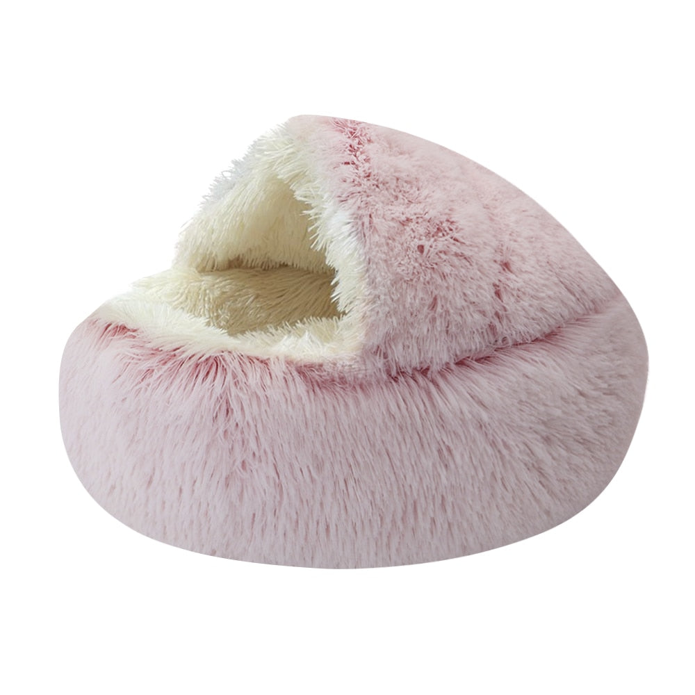 Cama redonda de felpa semicerrada para mascotas, casa cálida para perros y gatos, nido para gatos, perrera, sofá, esterilla, cesta, saco de dormir, caliente, Invierno