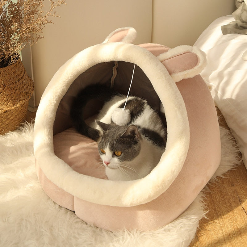 Cama cálida y acogedora para mascotas, cojín para casa de gato, tienda de campaña muy suave, para perros pequeños esterilla, cueva lavable