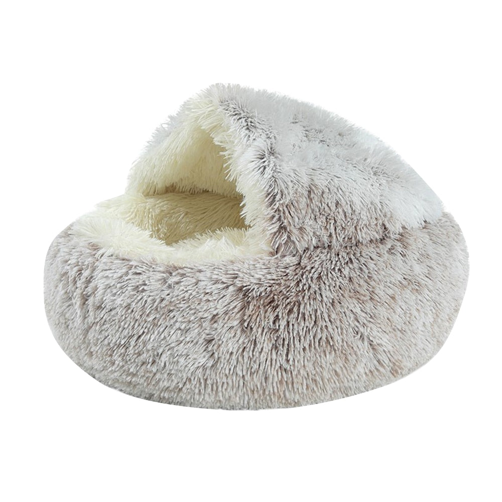 Cama redonda de felpa semicerrada para mascotas, casa cálida para perros y gatos, nido para gatos, perrera, sofá, esterilla, cesta, saco de dormir, caliente, Invierno