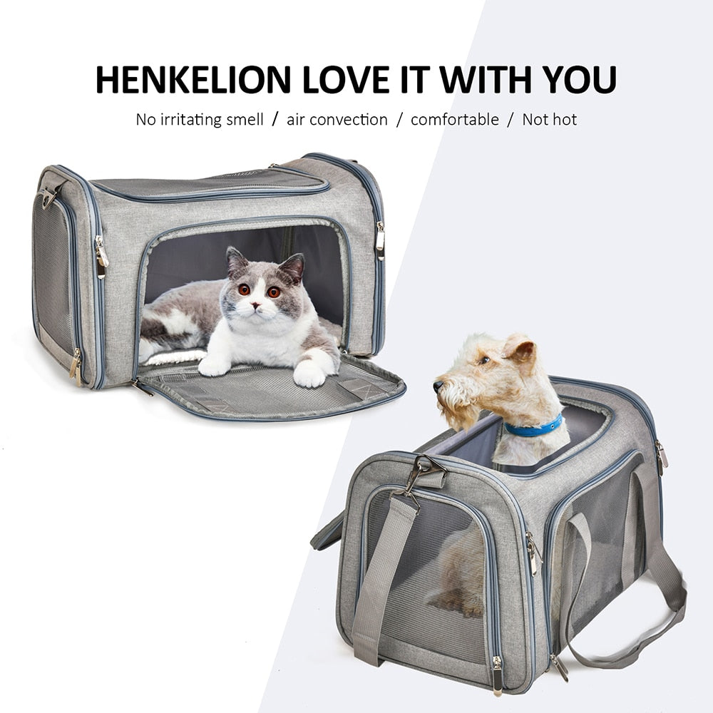 Bolsa de transporte para perros y gatos, mochila lateral suave, bolsas de viaje para mascotas, aprobada por la aerolínea, transporte para perros pequeños y gatos salientes