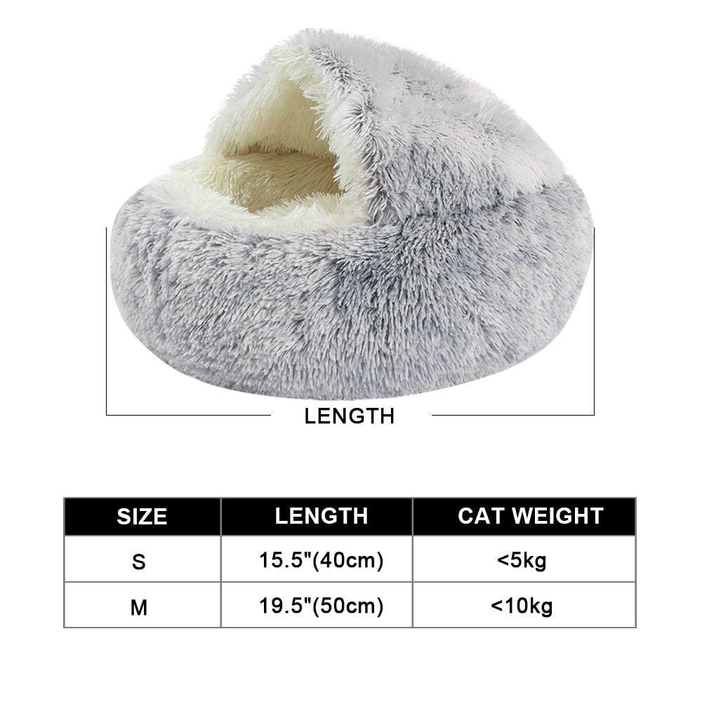 Cama redonda de felpa semicerrada para mascotas, casa cálida para perros y gatos, nido para gatos, perrera, sofá, esterilla, cesta, saco de dormir, caliente, Invierno