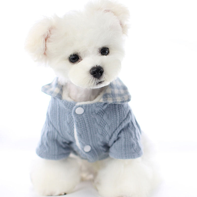 Abrigo grueso y cálido para perro, camisa a cuadros para cachorro y gato, suéter, chaqueta para perros pequeños, Sudadera de punto Bichon, ropa para mascotas L, Invierno