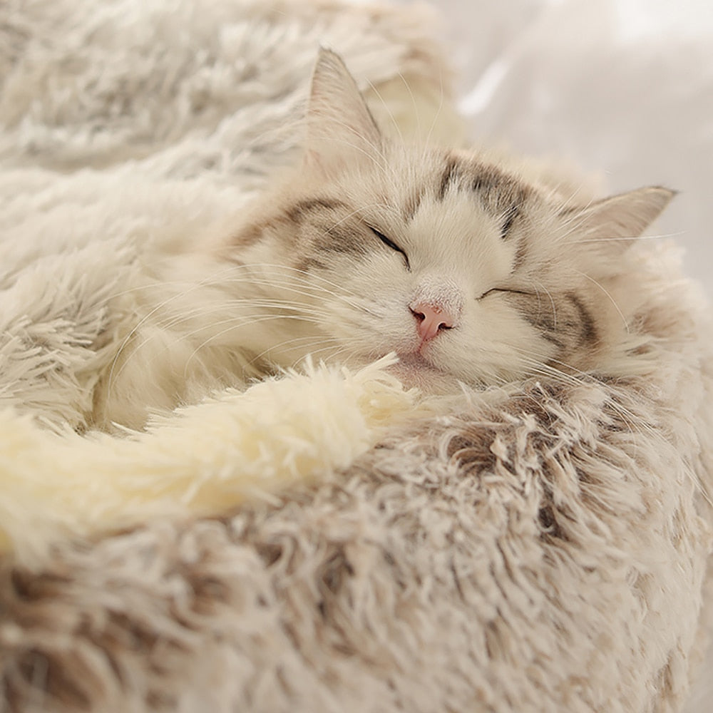 Cama redonda de felpa semicerrada para mascotas, casa cálida para perros y gatos, nido para gatos, perrera, sofá, esterilla, cesta, saco de dormir, caliente, Invierno