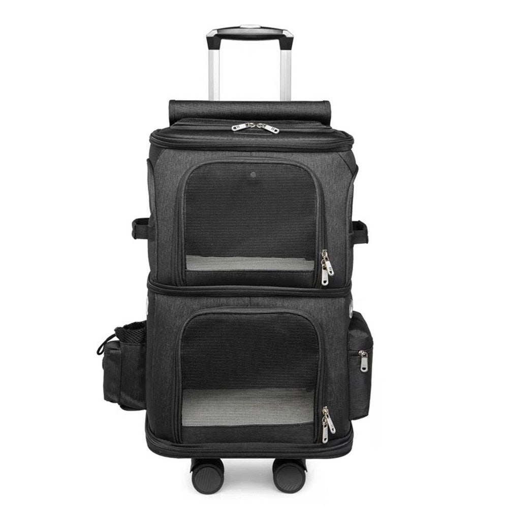 Bolsa de viaje para mascotas, Maleta plegable de 4 ruedas, caja de almacenamiento de 2 capas, bolso transpirable para cochecito de Mascota