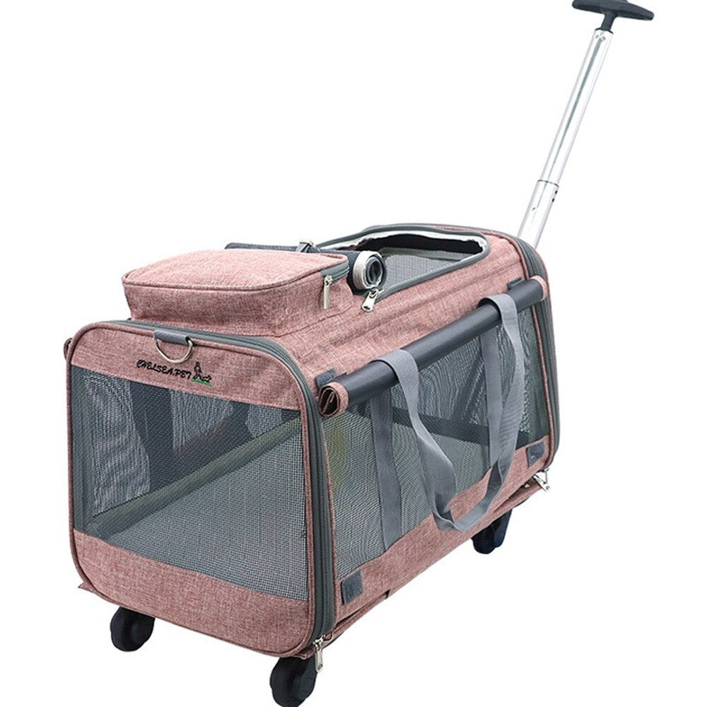 Maleta desmontable plegable para mascotas, bolso de hombro para gato y perro, Maleta de gran espacio, equipaje de viaje, cochecito con ruedas transpirables