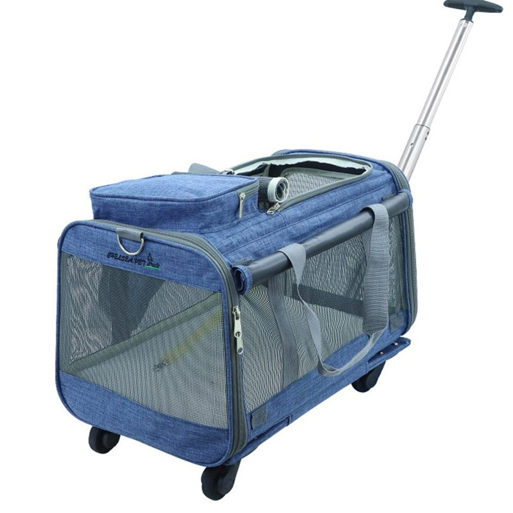 Maleta desmontable plegable para mascotas, bolso de hombro para gato y perro, Maleta de gran espacio, equipaje de viaje, cochecito con ruedas transpirables