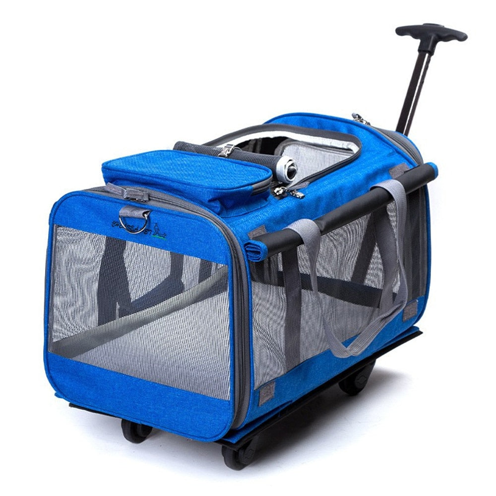 Maleta desmontable plegable para mascotas, bolso de hombro para gato y perro, Maleta de gran espacio, equipaje de viaje, cochecito con ruedas transpirables