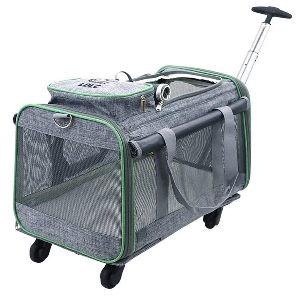Maleta desmontable plegable para mascotas, bolso de hombro para gato y perro, Maleta de gran espacio, equipaje de viaje, cochecito con ruedas transpirables