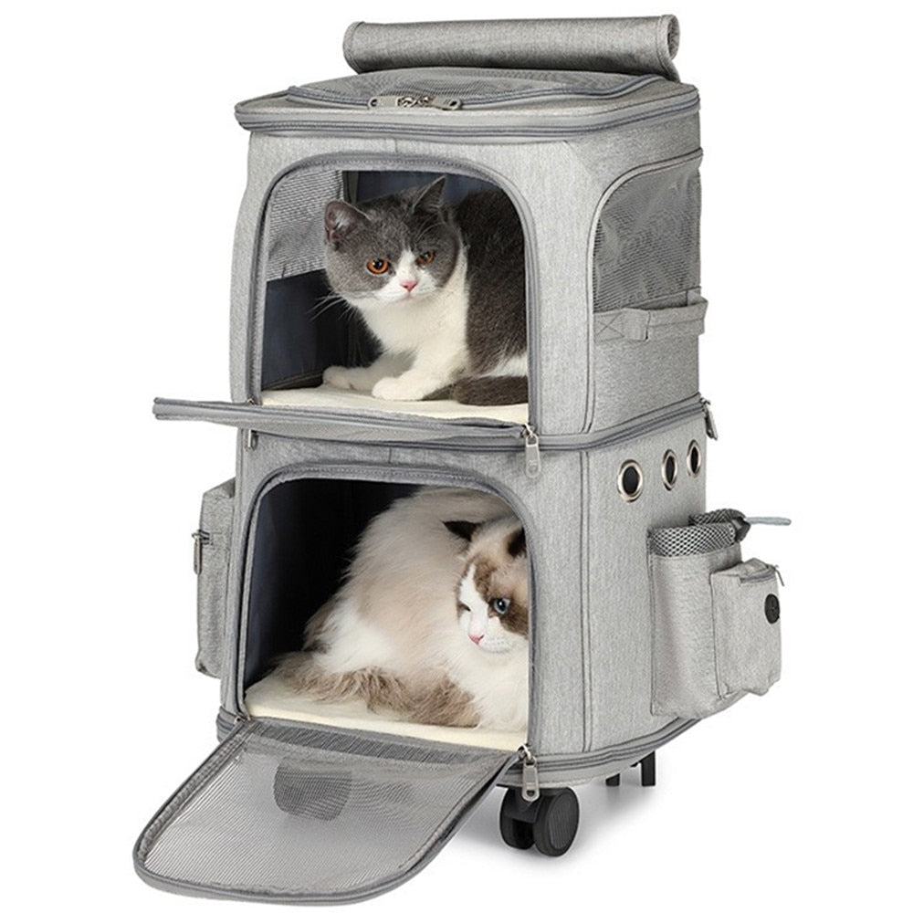 Bolsa de viaje para mascotas, Maleta plegable de 4 ruedas, caja de almacenamiento de 2 capas, bolso transpirable para cochecito de Mascota