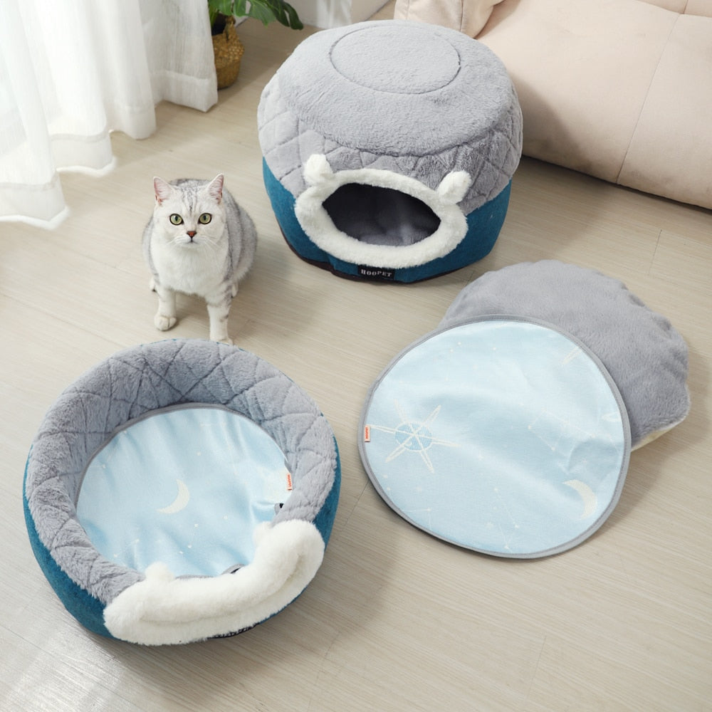 HOOPET-Caseta de felpa suave para cachorros, cama para gatos, cojín para perros pequeños, nido para gatos, lecho de invierno caliente para dormir, suministros para mascotas, esterilla para perro