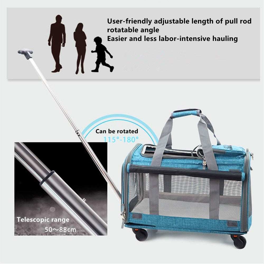 Maleta desmontable plegable para mascotas, bolso de hombro para gato y perro, Maleta de gran espacio, equipaje de viaje, cochecito con ruedas transpirables