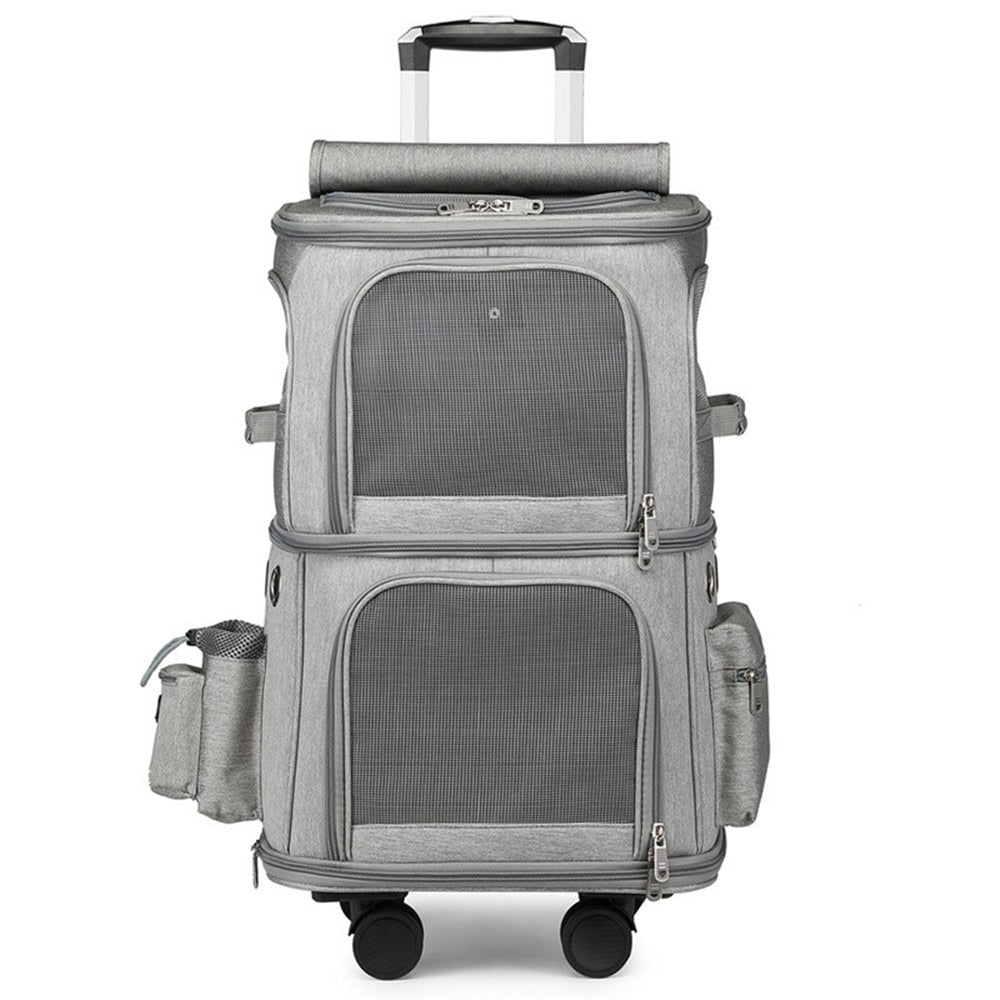 Bolsa de viaje para mascotas, Maleta plegable de 4 ruedas, caja de almacenamiento de 2 capas, bolso transpirable para cochecito de Mascota