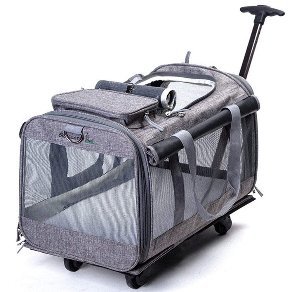 Maleta desmontable plegable para mascotas, bolso de hombro para gato y perro, Maleta de gran espacio, equipaje de viaje, cochecito con ruedas transpirables