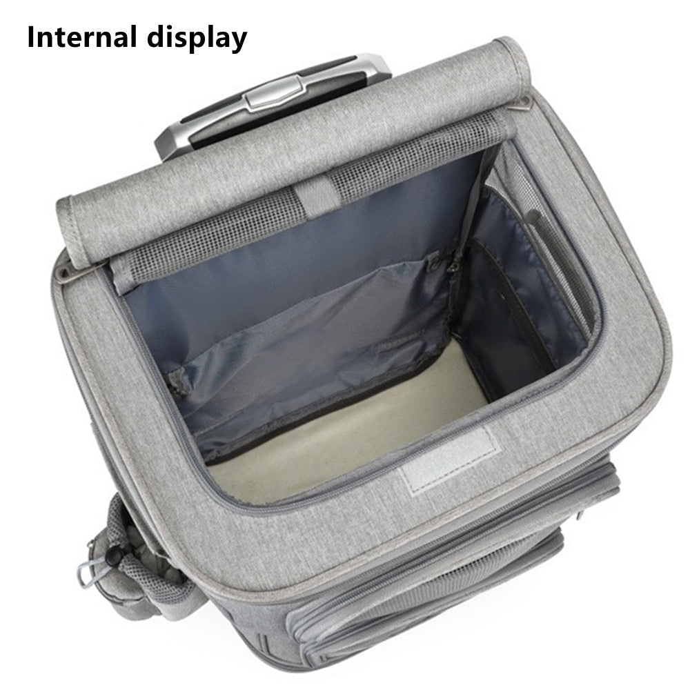 Bolsa de viaje para mascotas, Maleta plegable de 4 ruedas, caja de almacenamiento de 2 capas, bolso transpirable para cochecito de Mascota