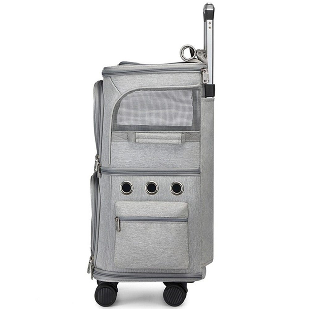 Bolsa de viaje para mascotas, Maleta plegable de 4 ruedas, caja de almacenamiento de 2 capas, bolso transpirable para cochecito de Mascota