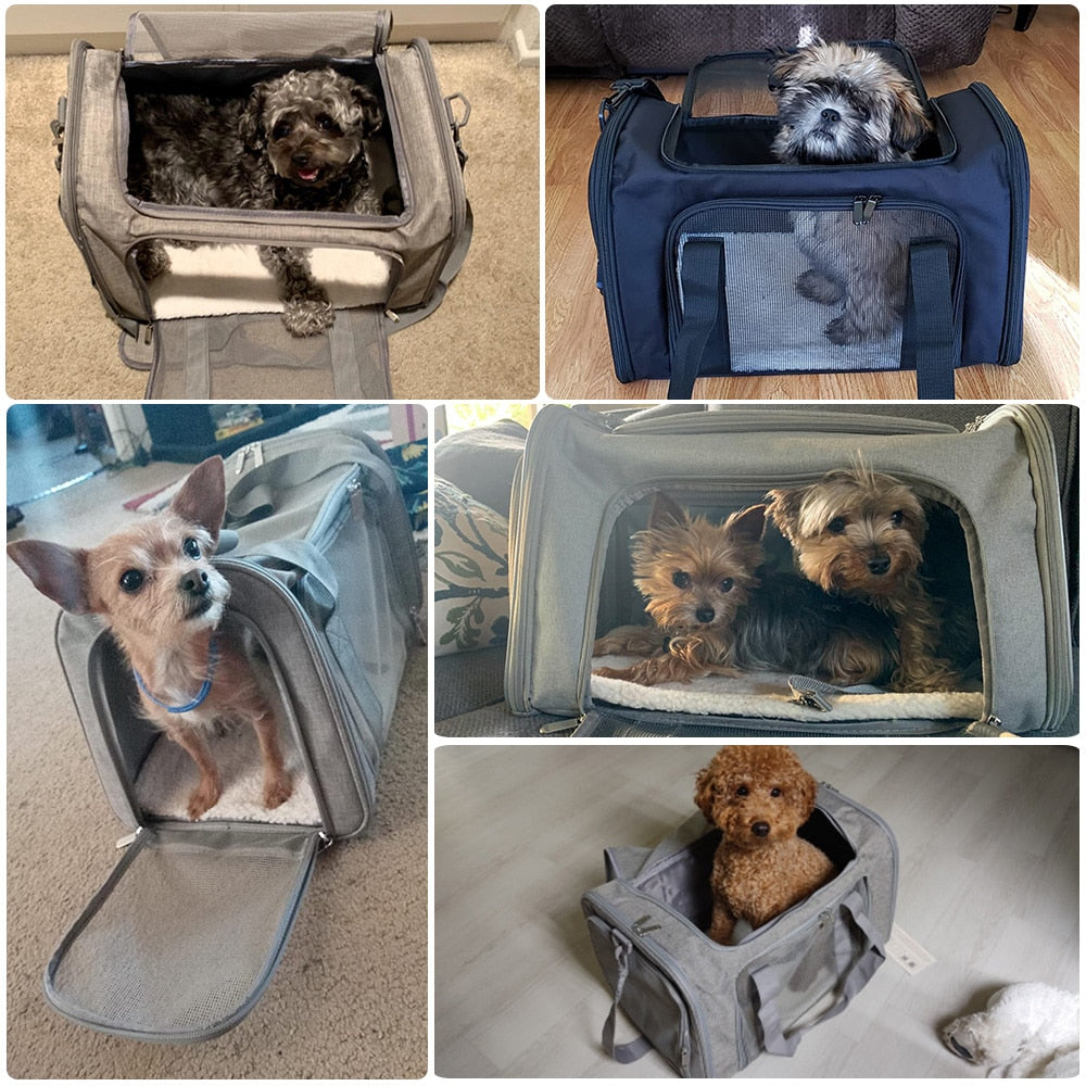 Bolsa de transporte para perros y gatos, mochila lateral suave, bolsas de viaje para mascotas, aprobada por la aerolínea, transporte para perros pequeños y gatos salientes