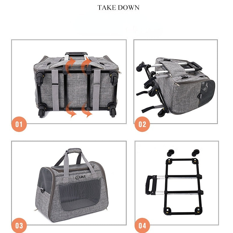 Bolsa de transporte de viaje para mascotas, caja de varilla de tracción, portátil y transpirable, bolsa de transporte para gatos, mochila para perros