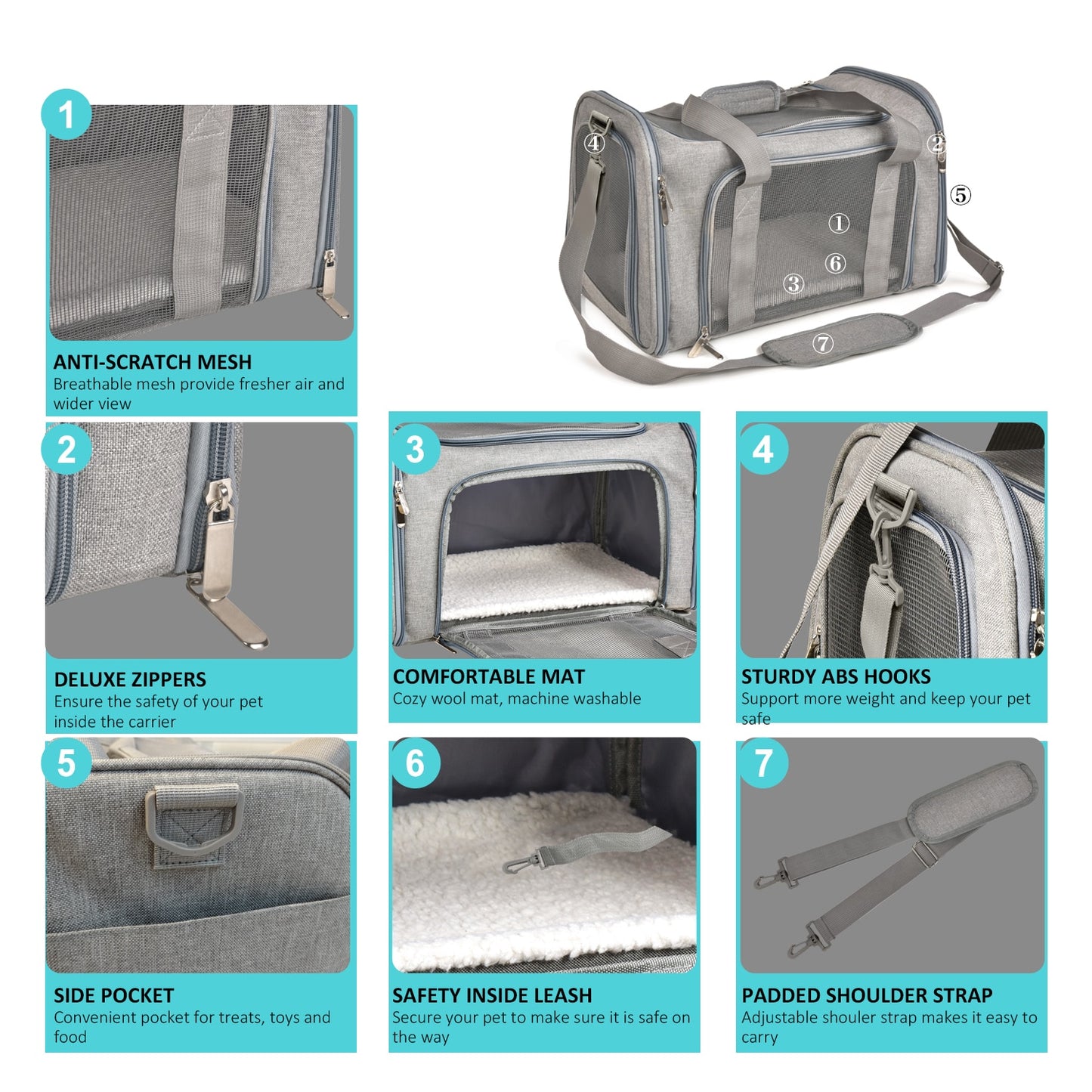 Bolsa de transporte para perros y gatos, mochila lateral suave, bolsas de viaje para mascotas, aprobada por la aerolínea, transporte para perros pequeños y gatos salientes