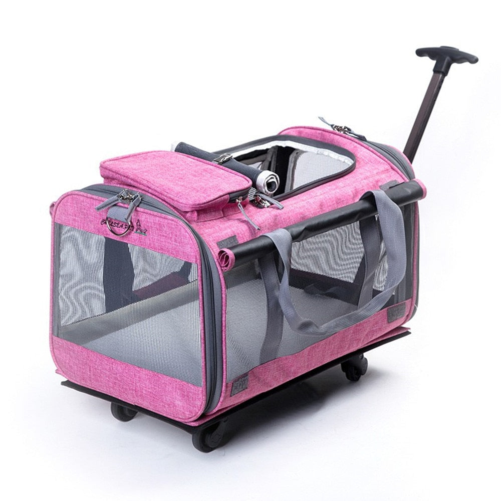 Maleta desmontable plegable para mascotas, bolso de hombro para gato y perro, Maleta de gran espacio, equipaje de viaje, cochecito con ruedas transpirables