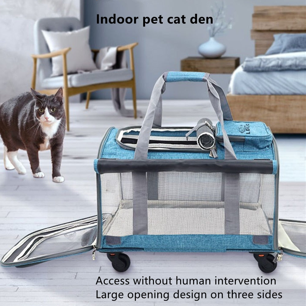 Maleta desmontable plegable para mascotas, bolso de hombro para gato y perro, Maleta de gran espacio, equipaje de viaje, cochecito con ruedas transpirables