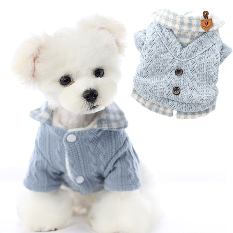 Abrigo grueso y cálido para perro, camisa a cuadros para cachorro y gato, suéter, chaqueta para perros pequeños, Sudadera de punto Bichon, ropa para mascotas L, Invierno