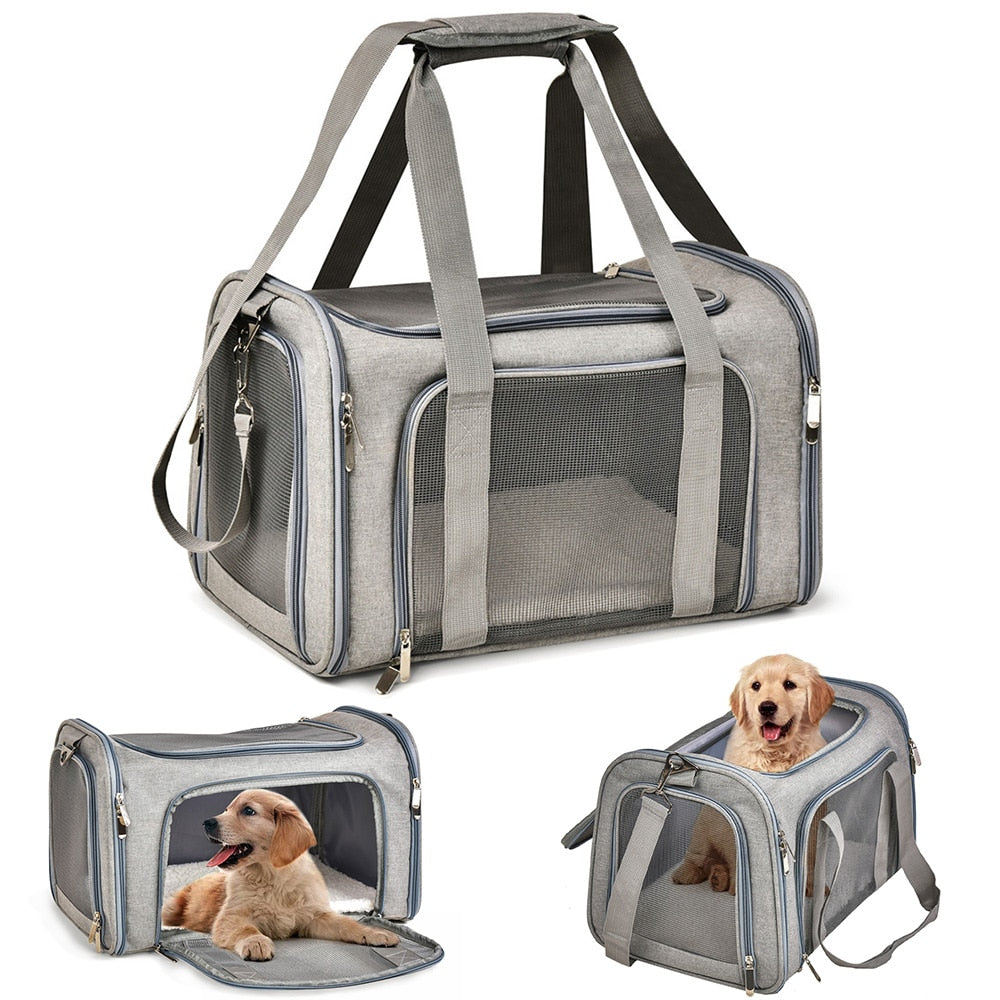 Bolsa de transporte para perros y gatos, mochila lateral suave, bolsas de viaje para mascotas, aprobada por la aerolínea, transporte para perros pequeños y gatos salientes
