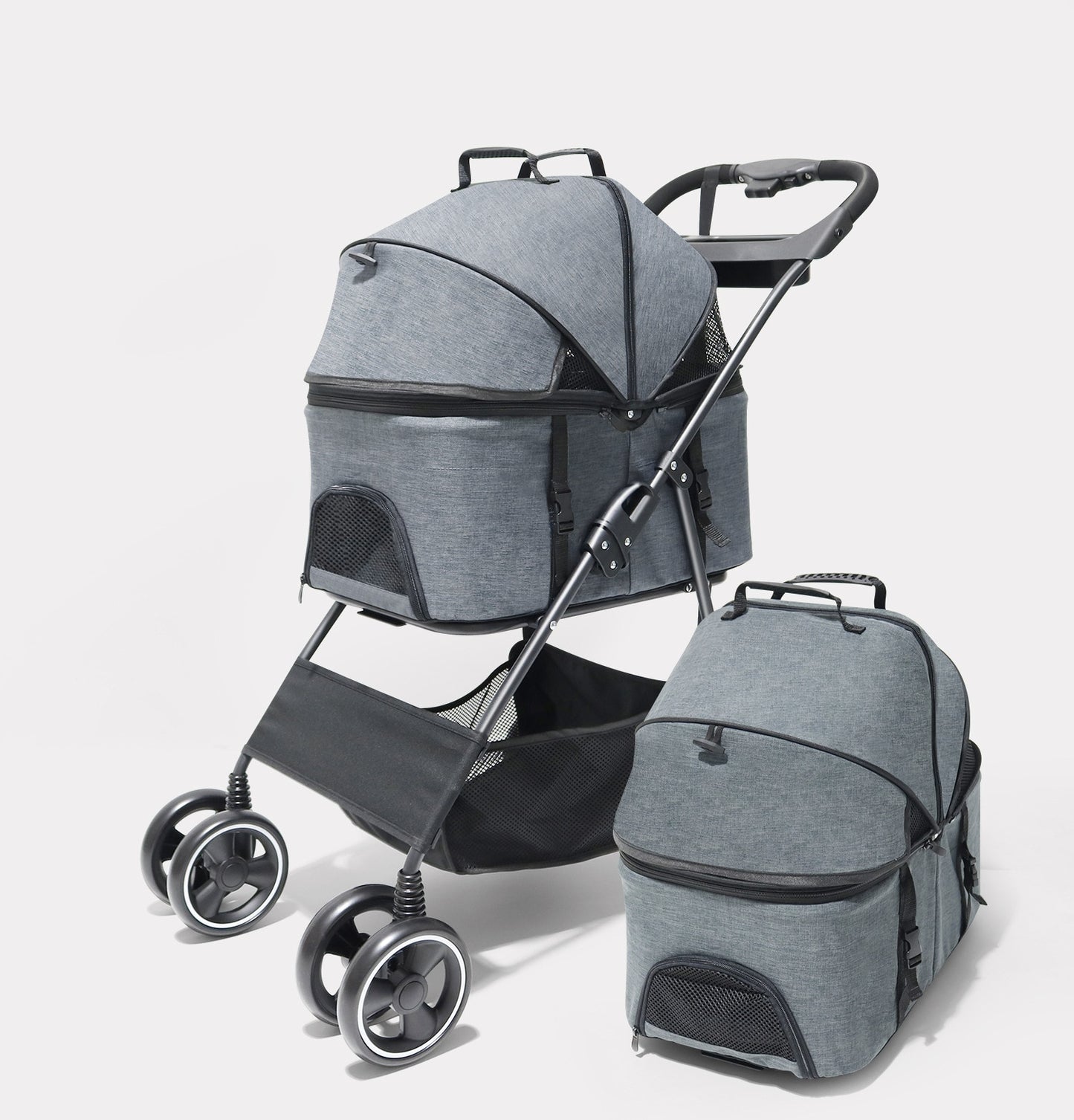 Cochecito de 4 ruedas para mascotas, bolsa pequeña de viaje plegable y desmontable, portátil, para viaje, equipaje ligero