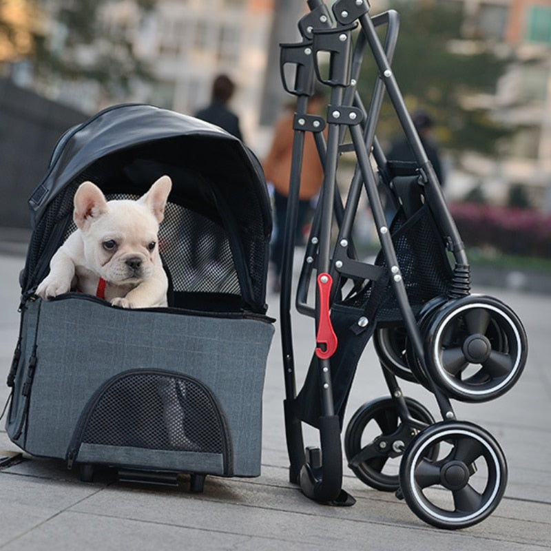Cochecito de 4 ruedas para mascotas, bolsa pequeña de viaje plegable y desmontable, portátil, para viaje, equipaje ligero