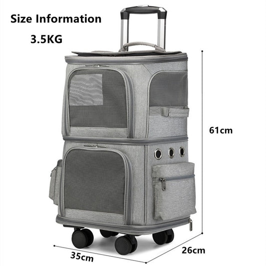 Bolsa de viaje para mascotas, Maleta plegable de 4 ruedas, caja de almacenamiento de 2 capas, bolso transpirable para cochecito de Mascota